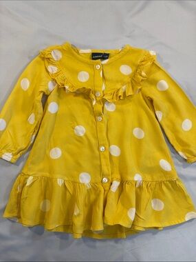 Junior's Club 100% Viscose Yellow Polka Dot Ruffle Dress for Kids